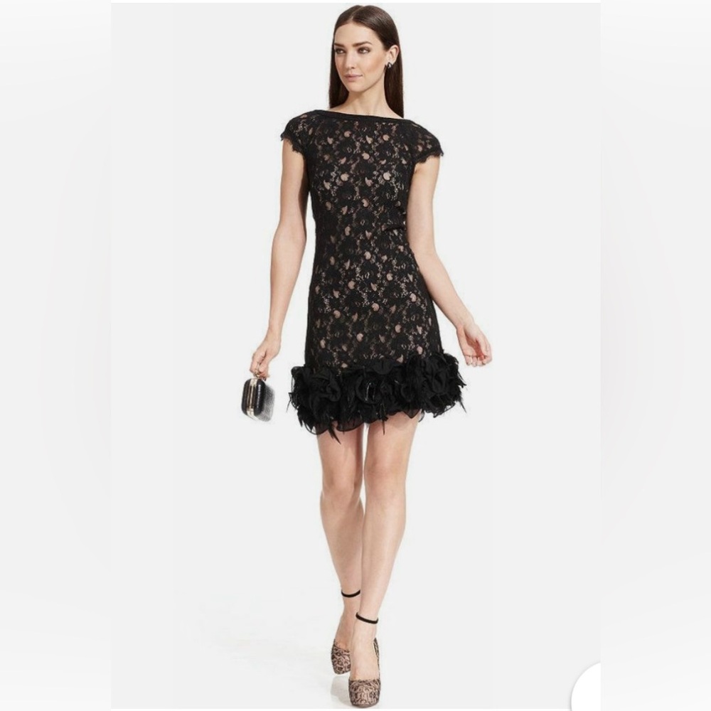 Elegant Black Lace/Feathers Cocktail Dress